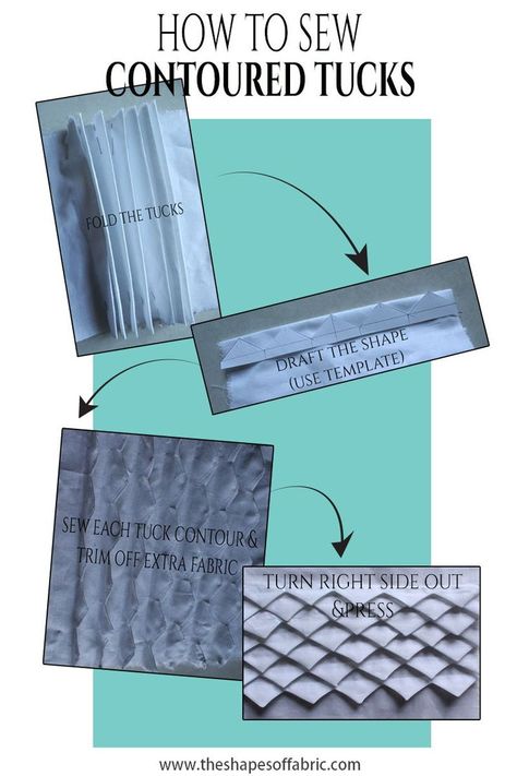 Fabric Manupilation Techniques, Different Types Of Tucks, Types Of Tucks, Fabric Manuplication, Pattern Making Tutorial, Smocking Tutorial, Smocking Patterns, Fabric Origami, Fabric Embellishment