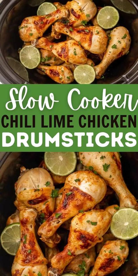 With just a few ingredients, you can make Crock Pot Chili Lime Chicken Drumsticks Recipe. The chili and lime combine for an incredible meal. This Slow Cooker Cilantro Lime Drumsticks are easy to make and packed with tons of flavor too. #eatingonadime #crockpotrecipes #slowcookerrecipes #chickenrecipes #drumstickrecipes Healthy Crockpot Chicken Drumstick Recipes, Chicken Drumstick Slow Cooker, Crock Pot Drumstick Chicken Recipes, Chicken Drumstick In Crockpot, Drumstick Slow Cooker Recipes, Low Carb Drumstick Recipes, Crockpot Chicken Drumsticks Slow Cooker, Crock Pot Chicken Legs Slow Cooker, Slow Cooker Chicken Drumstick Recipes