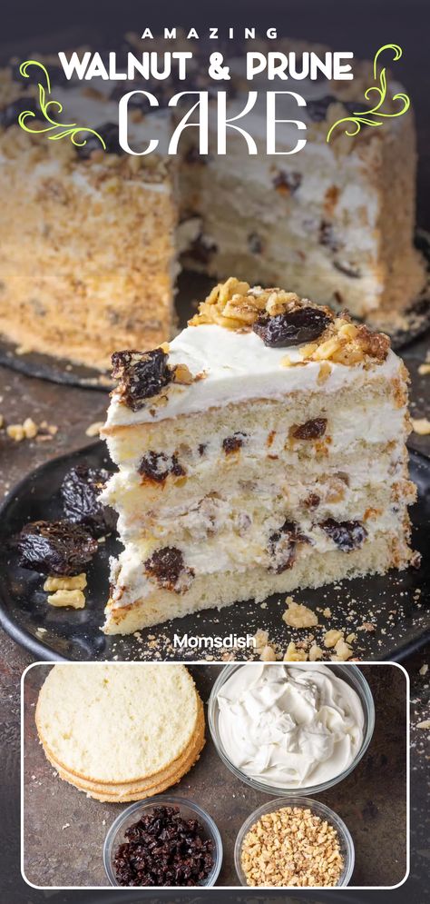 Dried Prunes Recipes, Recipes With Prunes, Prune Cake, Prune Recipes, Russian Cakes, Pinterest Cake, Tall Cakes, Walnut Cake, Sponge Cake Recipes