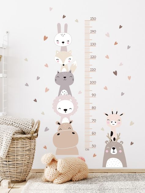 3pcs Cartoon Animal Print Growth Chart Decal Nursery Room Diy, Baby Nursery Wall Decals, Wall Growth Chart, Kids Growth Chart, Height Measurement, Baby Room Inspiration, Height Chart, Diy Nursery, Nursery Baby Room