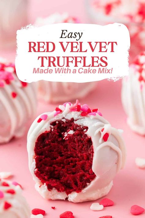 Red Velvet Truffles are so easy to make! These cake balls are made with a cake mix and cream cheese before coated in a creamy white chocolate shell. They are perfect for Valentine's Day, Christmas, or any time. Red Velvet Truffles Recipe, Red Velvet Truffles, Trifle Dessert Recipes, Easy Red Velvet, Cake Ball Recipes, Cream Cheese Ball, Red Velvet Recipes, Cake Mix Ingredients, White Chocolate Candy