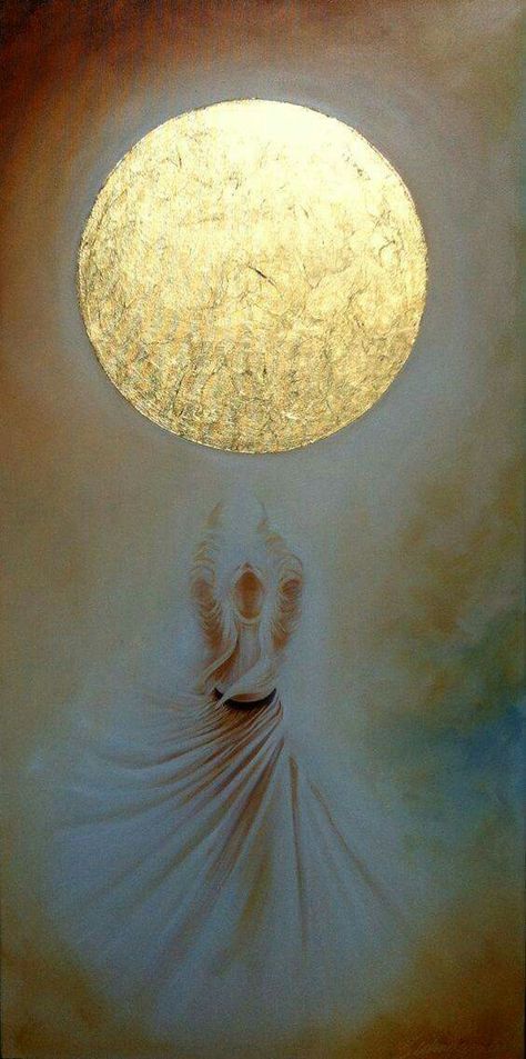 In your light I learn how to love. In your beauty, how to make poems. You dance inside my chest where no-one sees you, but sometimes I do, and that sight becomes this art.  ~ Rumi  [Art: Gulcan Karadag] Painting With Gold, Art Face, Soyut Sanat Tabloları, Turkish Art, Foto Art, Step By Step Painting, Watercolour Tutorials, Spiritual Art, Calligraphy Art