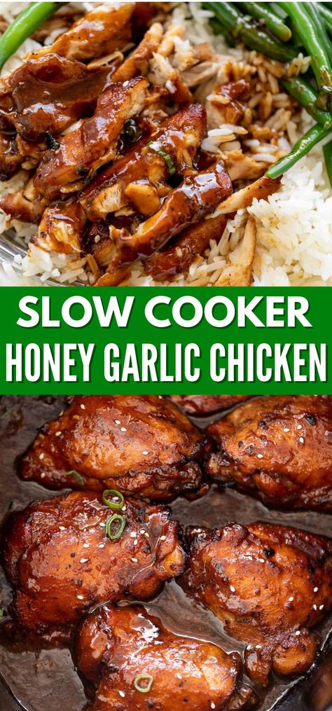 Lean Program, Slow Cooker Honey Garlic Chicken, Honey Garlic Chicken Thighs, Crockpot Chicken Thighs, March Food, Slow Cooker Chicken Thighs, Chicken Keto, Honey Chipotle, Poultry Dishes