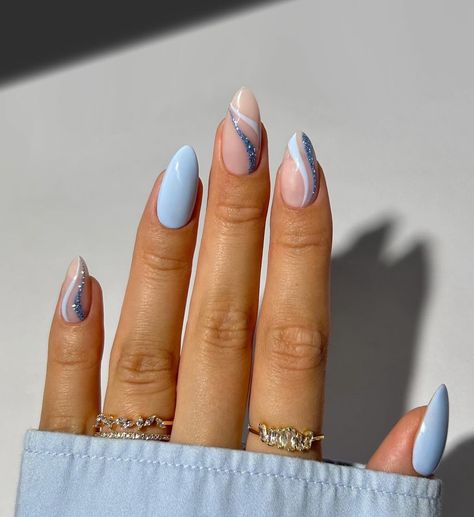 Blue Acrylic Nails, Beach Nails, Minimalist Nails, Chic Nails, Nail Arts, Manicure E Pedicure, Perfect Nails, Blue Nails, Nail Designer