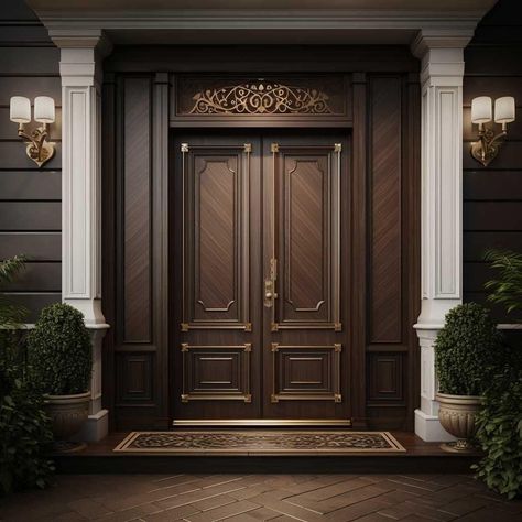 Two Door Main Entrance, Double Door Main Door Designs, Classic Main Door Design, Luxury Doors Interior, Classic Front Door Design, Main Door Designs Entrance, Classic Doors Entrance, Main Door Design Entrance Double Doors, Double Door Main Entrance Design