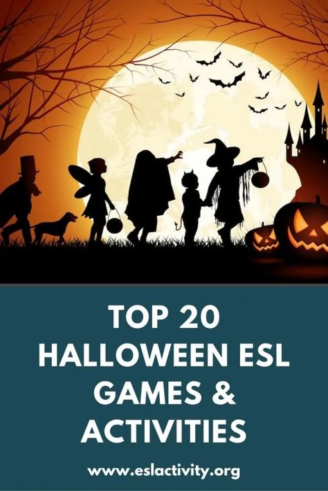 Halloween ESL Activities, Games, Worksheets & Lesson Plans Halloween English Activities, Halloween Educational Activities, Halloween Esl, High School Halloween, Halloween Games Activities, Halloween Lesson Plans, Ell Activities, Halloween Classroom Activities, Halloween Activities Preschool