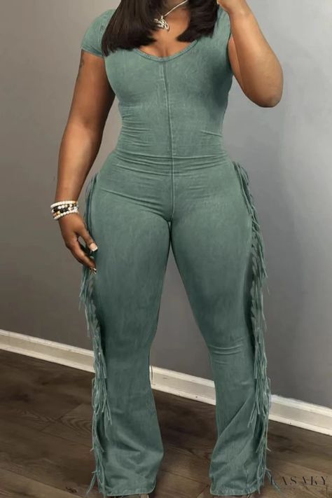 Lasaky - Refined O-Neck Skinny Jumpsuit with Tassel Detailing and Patchwork Design Prison Wife, Affordable Fashion Women, Jumpsuits And Romper, Professional Attire, Streetwear Fashion Women, Curvy Girl Fashion, Cute Simple Outfits, Curvy Outfits, Jumpsuit Fashion