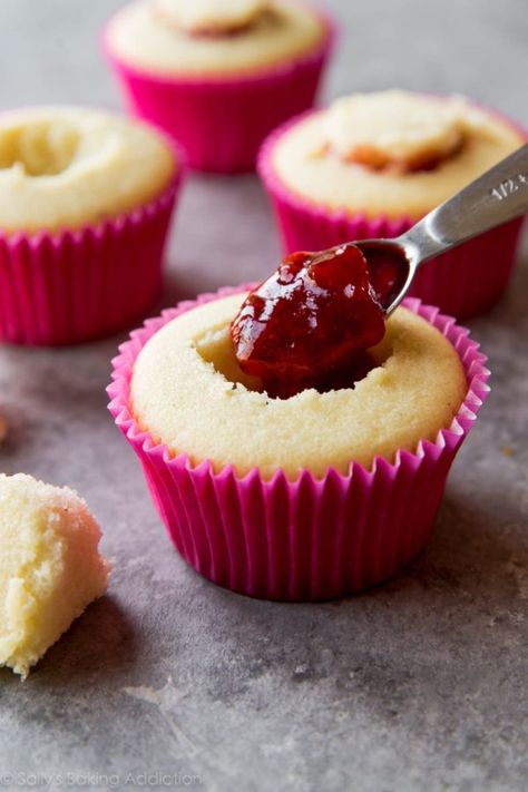 Peanut Butter And Jelly Cupcakes, Jelly Cupcakes, Fluffy Vanilla Cupcakes, Cake Flour Substitute, Baked By Melissa, Cupcakes Filled, Jelly Cream, Peanut Butter Cupcakes, Tasty Desserts