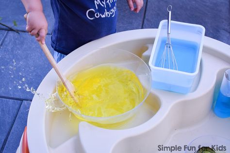 Stirring, Pouring, and Color Mixing Station - Simple Fun for Kids Water Table, Fun For Kids, Cheese Fondue, Super Simple, Cool Kids, Color Mixing, For Kids, Ethnic Recipes, Water