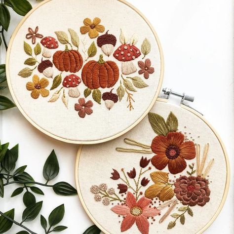 Sophie Timms•Modern Embroidery Artist on Instagram: "The Autumn Falls Collection has expanded with the addition of the Pumpkin Falls hoop, which uses the same colour threads as the floral hoop! You can now purchase each of these patterns separately, or both as a collection at a reduced price! This is also included in today’s 10% off sale! The Pdf Patterns for these hoops are now available on my Etsy shop (link in bio!) This PDF pattern comes with: ✨ a 20-page Beginners Guide and Stitch Instru Art Pdf, Digital Embroidery Patterns, Halloween Embroidery, Embroidered Gifts, Hand Work Embroidery, Floral Hoops, Modern Embroidery, Embroidery Hoop Art, Embroidery Craft