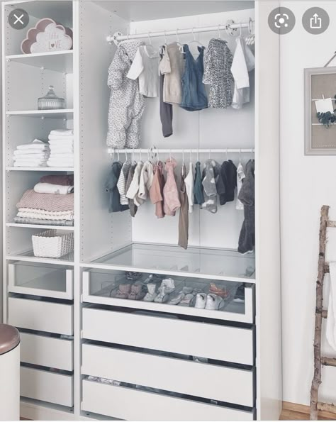 Baby Wardrobe Organisation, Ikea Baby Room, Ikea Baby, Armoire Ikea, Baby Room Closet, Baby Wardrobe, Ikea Wardrobe, Baby Nursery Inspiration, Ikea Pax Wardrobe