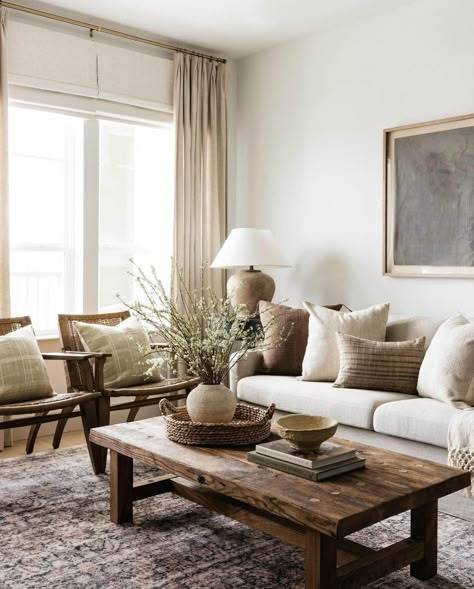 Decorating With Neutrals - 10 Important Designer Tips Sand And Stone Living Room, Organic Earthy Living Room, Earthy Neutral Living Room, Organic Modern Living Room, Organic Living Room, Japandi Living Room, Japandi Living, Living Room Design Inspiration, Modern Farmhouse Living Room