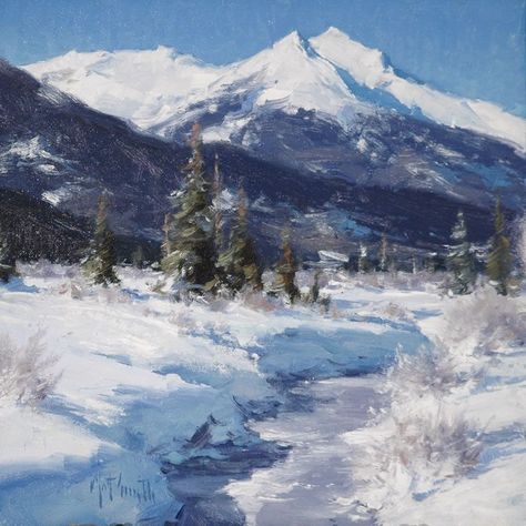 Snow Paintings, Winter Paintings, Winter Landscape Painting, Representational Art, Painting Snow, Winter Painting, Traditional Landscape, Winter Scenery, Oil Painters