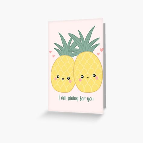 Get my art printed on awesome products. Support me at Redbubble #RBandME: https://www.redbubble.com/i/greeting-card/Cute-pineapple-couples-pineapple-funny-pun-I-am-pining-for-you-by-Yarafantasyart/141865338.5MT14?asc=u Pineapple Jokes, Pineapple Funny, Cute Pineapple, Funny Pun, Funny Puns, Kraft Envelopes, Card Sizes, Puns, Science Poster