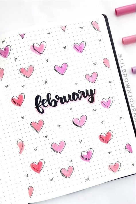 Want to add some decoration to your bujo pages or even change your entire theme for the month!? Check out these super cute heart themed bullet journal layouts and ideas for inspiration #bujo #bulletjournal #bujoideas #bujotheme Journal D'inspiration, Bullet Journal Titles, Minimalist Bullet Journal, February Bullet Journal, Bullet Journal Month, Bullet Journal Page, Bullet Journal Spreads, Creating A Bullet Journal, Bullet Journal Cover Page