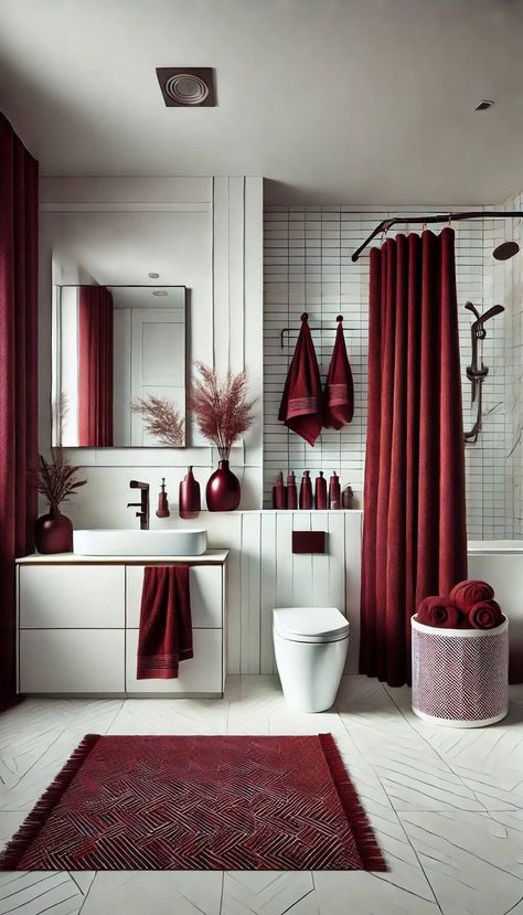 burgundy bathroom burgundy half bathroom ideas burgundy bathroom lighting ideas burgundy bathroom moody orange and burgundy bathroom burgundy bathroom paint burgundy bathroom suite burgundy bathroom unit burgundy bathroom rugs burgundy bathroom ideas burgundy bathroom aesthetic burgundy bathroom color schemes Burgundy Bathroom Decor, Burgundy Bathroom Ideas, Bathroom Moody, Maroon Bathroom, Aesthetic Burgundy, Burgundy Bathroom, Burgundy Bedroom, Half Bathroom Ideas, Rustic Country Homes