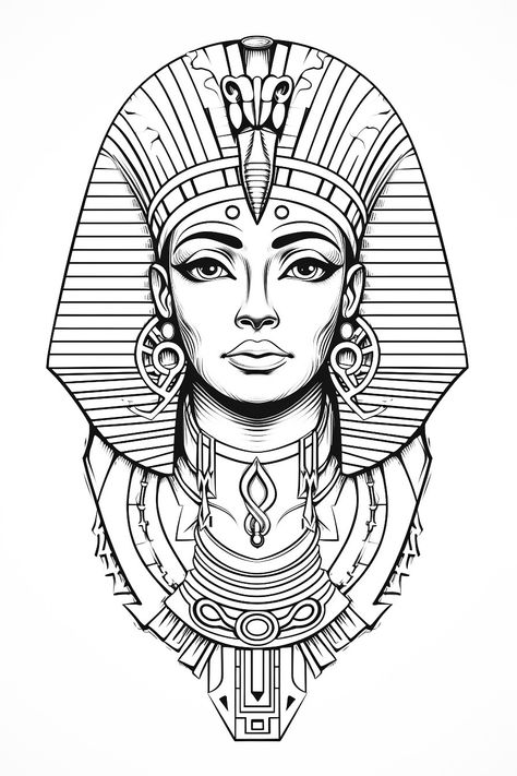 Еnigmatic world of ancient Egypt through a vintage portrayal of a woman donning traditional Egyptian attire, immortalized in a captivating black and white tattoo. #Egyptian #Vintage #Tattoo #Elegance #BlackAndWhite #AncientEgypt #Art #Culture Egyptian Ornamental Tattoo, Pharoah Tattoo Women, Egyptian Line Tattoo, Ancient Egyptian Tattoo Design, Nefertiti Tattoo Design Egyptian Goddess, Egyptian Women Tattoo, Egyptian Tattoo Sleeve Women, Egypt Art Drawing, Ancient Egyptian Drawing