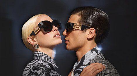 Versace Advertising Campaigns | US Online Store Versace Eyewear, Luxury Aesthetic, Sunglass Lenses, Retail Therapy, Sunglasses Branding, New Classic, Sunglass Frames, Outdoor Travel, Designer Sunglasses