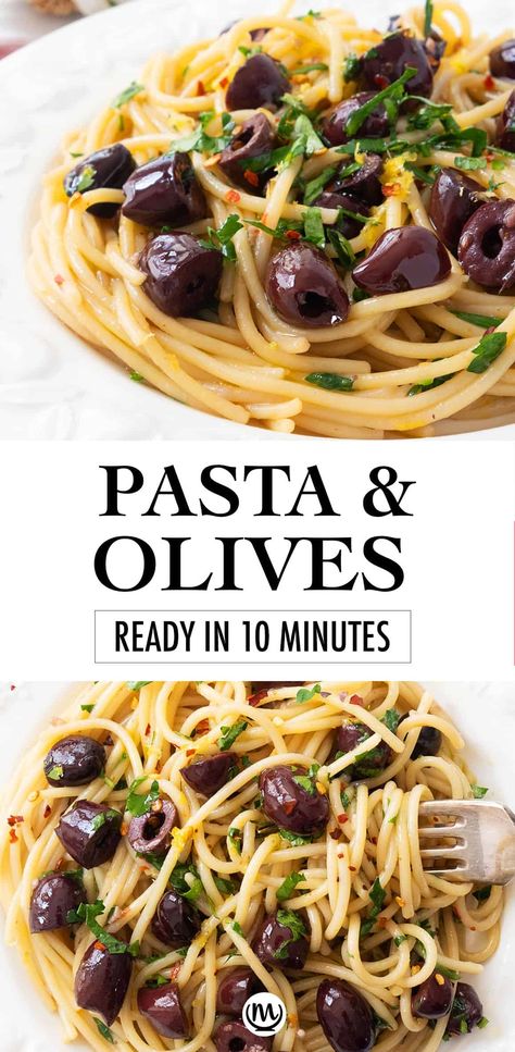 This flavorful pasta with olives is a brilliant example of how to make a quick pasta dish that’s totally delicious with just a handful of basic ingredients. #paspastarecipes #quickandeasydinnerrecipes #olivesrecipes #easydinnerrecipes Olive Pasta Recipes, Black Olives Recipes, Pasta With Olives, Quick Pasta Dishes, Quick Pasta, Olive Dishes, Pasta Sides, Olive Recipes, Delicious Pasta