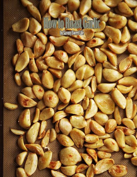 How to roast a lot of garlic cloves in the oven without foil. This method is great for when you buy unpeeled cloves in bulk. via @savorysweetlife Roasting Garlic, Basic Foods, How To Roast Garlic, Store Garlic, Roasted Garlic Recipe, Roasting Garlic In Oven, Roast Garlic, Roasted Garlic Cloves, Garlic Recipe