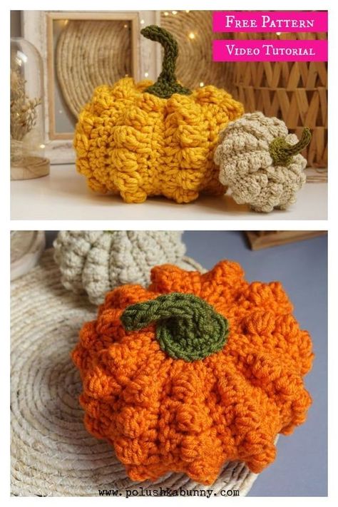 Autumn Pumpkin Free Crochet Pattern and Video Tutorial Pumpkin Crochet Pattern, Crochet Fall Decor, Crochet Pour Halloween, Thanksgiving Crochet, Autumn Crochet, Pumpkin Crochet, Crochet Pumpkins, Fall Crochet Patterns, Crochet Decor