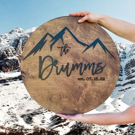 Mountain Theme Wedding Guestbook Sign Wedding Guest Book - Etsy Canada Mountain Wedding Guest Book, Mountain Guest Book, Mountain Wedding Theme, Mountain Themed Wedding, Mountain Theme Wedding, Alberta Elopement, Sign Wedding Guest Book, Plywood Diy, Gold Sharpie