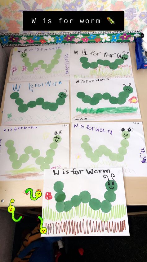 Letter Art Projects For Preschoolers, W Projects For Preschool, Letter W Projects For Preschoolers, Letter W Craft For Preschoolers, W Letter Crafts For Preschool, Letter W Kindergarten, W Is For Worm Preschool Craft, W For Worm Craft, W Letter Activities Preschool