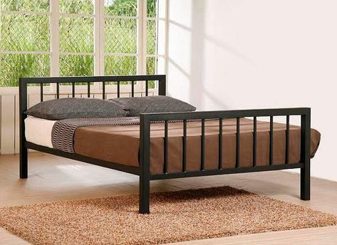 Time Living Metro Black Metal Bed Frame Wooden Bed Metal, Black Double Bed Metal Uk, Small Double Metal Bed Frame, Small Double Bed Black, 4ft Beds, King Metal Bed Frame, Small Double Bed Frames, Steel Bed Design, Black Metal Bed Frame