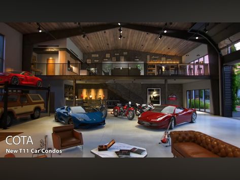 Large Car Garage, Car Warehouse Dream Garage, Dream Shop Garage, High Ceiling Garage, Big Garage Ideas, Garage House Ideas, Multi Car Garage, Shop With Loft, Garage Room Ideas