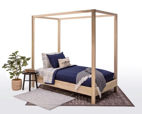 Canopy Twin Bed, Wood Four Poster Bed, Wood Canopy Bed, Raised Platform, Wood Canopy, Headboard Styles, Four Poster Bed, Free Furniture, Floor Bed