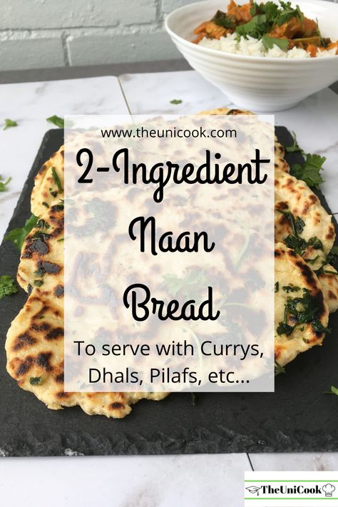 Making homemade naan breads can be so easy if you only use two simple ingredients: Self-raising flour and yoghurt!!! Brush with some melted butter, garlic or coriander for a lovely finish, and freeze any leftover naan breads for next time! Click through to my blog for the full recipe! #naanbread #homemadenaanbread #currywithnaanbread #2ingredients #2ingredientnaanbread #greekyoghurt #selfraisingflour #garlicnaan #coriandernaan #easynaanbread #quick #2ingredientnaan Naan Bread Recipe Self Raising Flour, Recipes With Naan, 2 Ingredient Naan, Bread Naan, Homemade Naan, Naan Flatbread, Yoghurt Recipe, Homemade Naan Bread, Recipes With Naan Bread