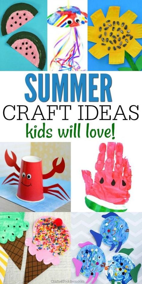 These fun summer crafts are sure to keep both toddlers and older kids happy all summer long! There are so many great summer craft ideas to choose from. First Day Of Summer Toddler Craft, End Of The Summer Crafts, Summer Board Ideas For Toddlers, 2yrs Old Arts And Crafts, Summer Craft Ideas For Preschoolers, End Of Summer Crafts For Preschoolers, Dayhome Crafts, Summer Crafts For Preschoolers, Summer Craft Ideas