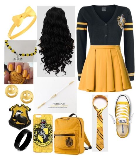 "hufflepuff" by pickle818 ❤ liked on Polyvore featuring Converse, Hot Topic, Guild Prime, L. Erickson, Tai, West Coast Jewelry and OPI Hogwarts Outfits Hufflepuff, Hufflepuff Halloween Costume, Hufflepuff Stuff, Harry Potter Houses Outfits, Harry Potter Outfit, Hufflepuff Outfit, Harry Potter Dress, Hogwarts Uniform, Stile Harry Potter