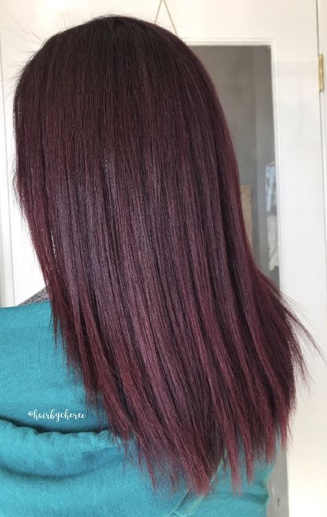 Red Violet Merlot hair color using Joico Vero K-pak color 1oz 4RV + 1oz 4VR + 0.5oz 4FV on prelightened hair ✨ #hairbycheree 4vr Hair Color, 4rv Hair Color, Merlot Hair, Red Violet Hair Color, Colorful Highlights In Brown Hair, Merlot Hair Color, Joico Hair Color, Red Violet Hair, Hair Color Mahogany