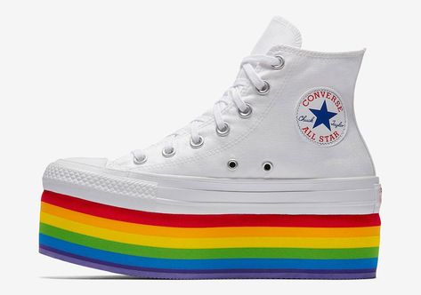 Converse Pride x Miley Cyrus Chuck Taylor All Star Platform High Top Lgbtq Shoes, Pride Converse, Style Doc Martens, Zapatillas All Star, Rainbow Converse, All Star Platform, Galaxy Converse, Galaxy Vans, Pride Shoes