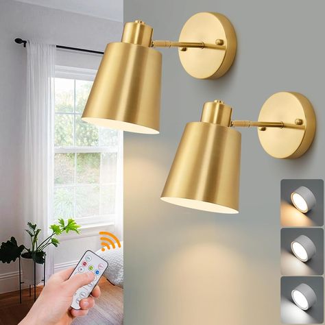 Vitnucrol 2 Pack Gold Magnetic Wireless Battery Operated Wall Sconces, Dimmable Battery Powered Wall Decor Set of 2, Cordless Indoor Wall Light Lamp with Remote Control for Bedroom Living Room - Amazon.com Gold Sconces, Adjustable Lamps, Indoor Wall Lights, Ceiling Fan In Kitchen, Modern Light Fixtures, Led Wall Lamp, Wall Decor Set, Wall Lighting, Gold Walls