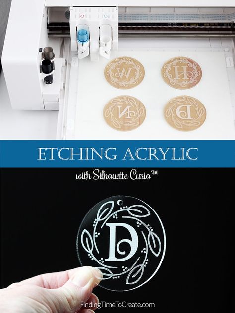 Try Etching Acrylic with Silhouette Curio Silhouette Curio Projects, Letter Craft, Inkscape Tutorials, Silhouette Cameo Crafts, Silhouette Curio, Silhouette Cameo Tutorials, Silhouette School, Silhouette Tutorials, Acrylic Keychains