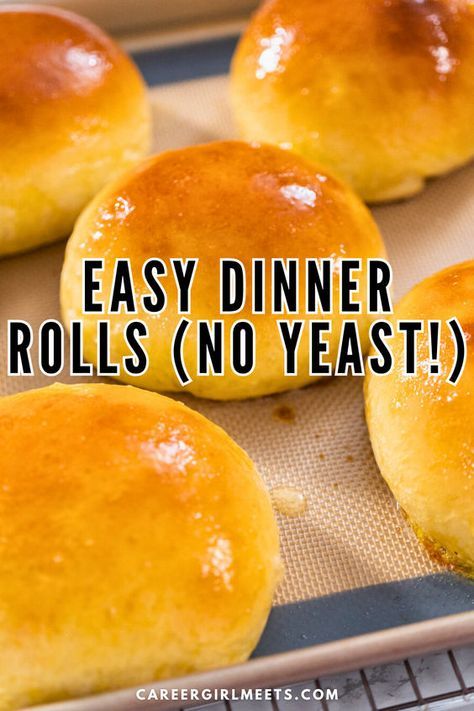 This easy dinner rolls recipe requires no yeast! Prep time is about five minutes, and then the bake time is under 15 minutes. These soft, buttery rolls are incredibly delicious and a must-try when serving almost any dinner dish. Adding a couple of tablespoons of mayo to the bread batter makes these dinner rolls extra soft! // easy dinner rolls no yeast // homemade bread rolls // from scratch // No Yeast Rolls Recipes, No Yeast Quick Bread, Homemade No Yeast Rolls, Gluten Free Dinner Rolls Easy No Yeast, Dinner Bread Rolls, Quick And Easy Homemade Rolls, Homemade Bread Rolls Easy, Homemade Rolls No Yeast, Good Easy Sides For Dinner