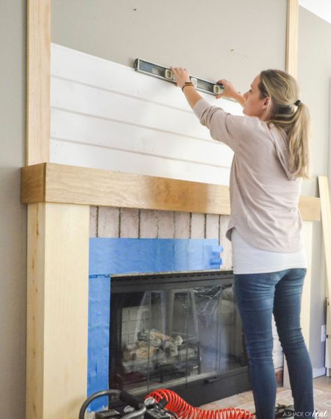 Fireplace Redo, Fireplace Update, Build A Fireplace, Brick Fireplace Makeover, Shiplap Fireplace, Fire Places, Farmhouse Fireplace, Rustic Fireplaces, Fireplace Surround