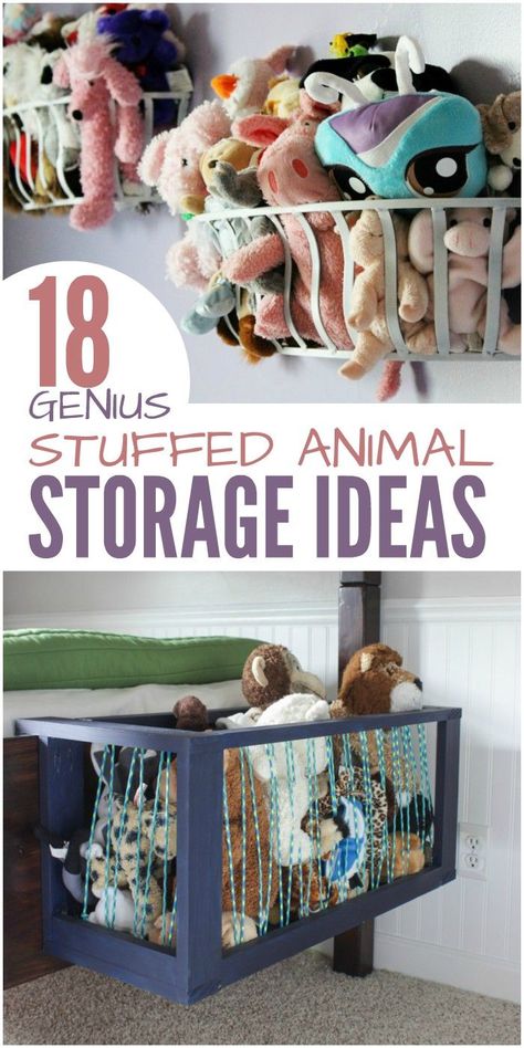 Is your child’s room overflowing with stuffed animals? It’s been a real challenge for us. Our son has outgrown most of his stuffed toys, but he isn’t ready to let go of them. He’s a sentimental kid. So, in our search for stuffed animal storage ideas, we d Animal Storage Ideas, Stuffed Animal Storage Ideas, Storage Ideas For Kids, Genius Ideas, Kids Room Organization, Stuffed Animal Storage, Toy Rooms, Organization Kids, Toy Organization