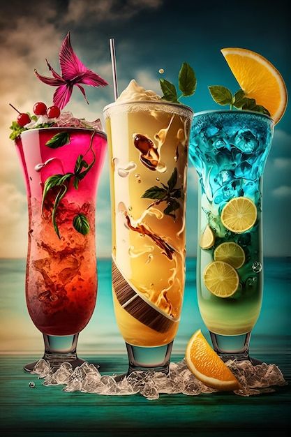 A colorful cocktail with a bunch of diff... | Premium Photo #Freepik #photo #refreshment #drinks #cocktails #coctail Refreshment Drinks, Cocktail Background, Different Drinks, Cocktail Pictures, Body Weight Workout Plan, Mocktail Drinks, Snapchat Streaks, Cocktail And Mocktail, Colorful Cocktails