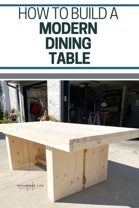 How to build a DIY Modern Dining Table. This easy to follow, step by step tutorial will show you how to make a table that will have people asking what upscale furniture store you bought it from. The best part-you saved a ton of money building it yourself! How To Make An Old Dining Table Look Modern, Birch Wood Table, Dining Room Table Plans Diy, Modern Diy Dining Table, Large Dining Room Table Diy, Modern Ding Table, Diy Chunky Dining Table, Build Dining Room Table, Diy White Oak Dining Table