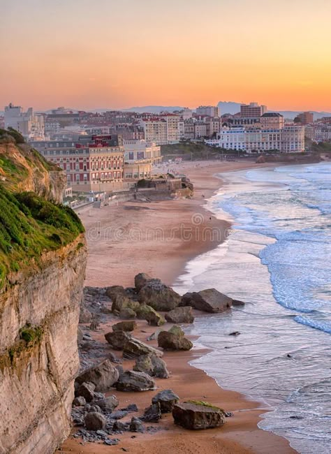 Biarritz, France. Sunset over Biarritz beach, Atlantic coast, France , #AFFILIATE, #Sunset, #France, #Biarritz, #coast, #Atlantic #ad France Aesthetic, Rocky Beach, Fine Art Landscape Photography, Sunset View, Romantic Destinations, Fine Art Landscape, Aquitaine, Travel Inspired, Sunset Views