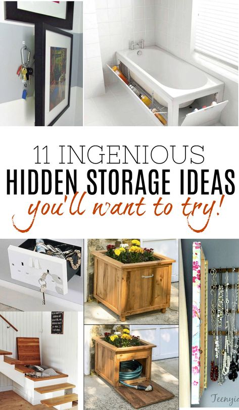 Skjulte Rum, Hidden Storage Ideas, Easy Storage Hacks, Clever Storage Ideas, Storage Hacks Diy, Hidden Spaces, Storage House, Organize Your Home, Ways To Organize