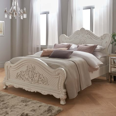 Make a statement in your home with this stunning new bed. Boasting a French style, this piece also features ornate detailing. Size: Double (4'6) French Ornate Bed, French Wooden Bed, Vintage Double Bed, French Bedrooms, Idea Bilik Tidur, Ornate Bed, French Beds, Bed Inspiration, Bedroom Chic