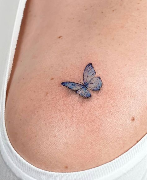 Simple Blue Butterfly Tattoo, Light Blue Butterfly Tattoo, Blue Butterfly Tattoo Designs, Colourful Butterfly Tattoo, Blue Morpho Butterfly Tattoo, Butterfly Tattoos Design, Color Butterfly Tattoo, Best Butterfly Tattoos, Butterfly Tattoo Designs For Women