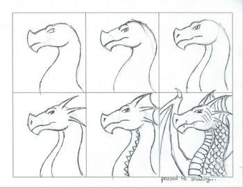 Charcoal Dragon step by step by Middle School Art Helper | TpT Charcoal Dragon, Drawing A Dragon, Draw A Dragon, Steps To Draw, Easy Dragon Drawings, Dragon Heads, Draw Fashion, Character Design Tutorial, Drawing Charcoal