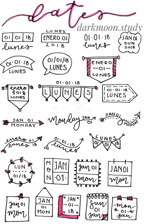 Doodles For Study Notes, Aesthetic Dates For Notes, Bujo Date Ideas, Bujo Date Headers, Aesthetic Date Ideas Notes, Notes Date Ideas, Aesthetic Titles For Notes, Notes Aesthetic Title, Notebook Titles