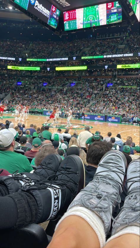 Courtside, moonboots, moon boots, basketball, celtics Moon Boots, Basketball Games, Sports Basketball, Kendall Jenner, Basketball, Moon, Sports, Boots