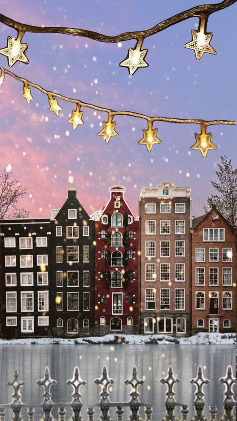 Christmas Window Aesthetic, Amsterdam Christmas Aesthetic, Christmas Wallpaper City, Christmas Town Aesthetic, City Christmas Aesthetic, Christmas Art Aesthetic, Christmas Aesthetic Collage, Christmas Mural, Amsterdam Christmas